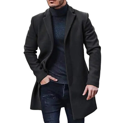Men’s Woolen Overcoat – Elegant Long Trench Coat for Autumn & Winter