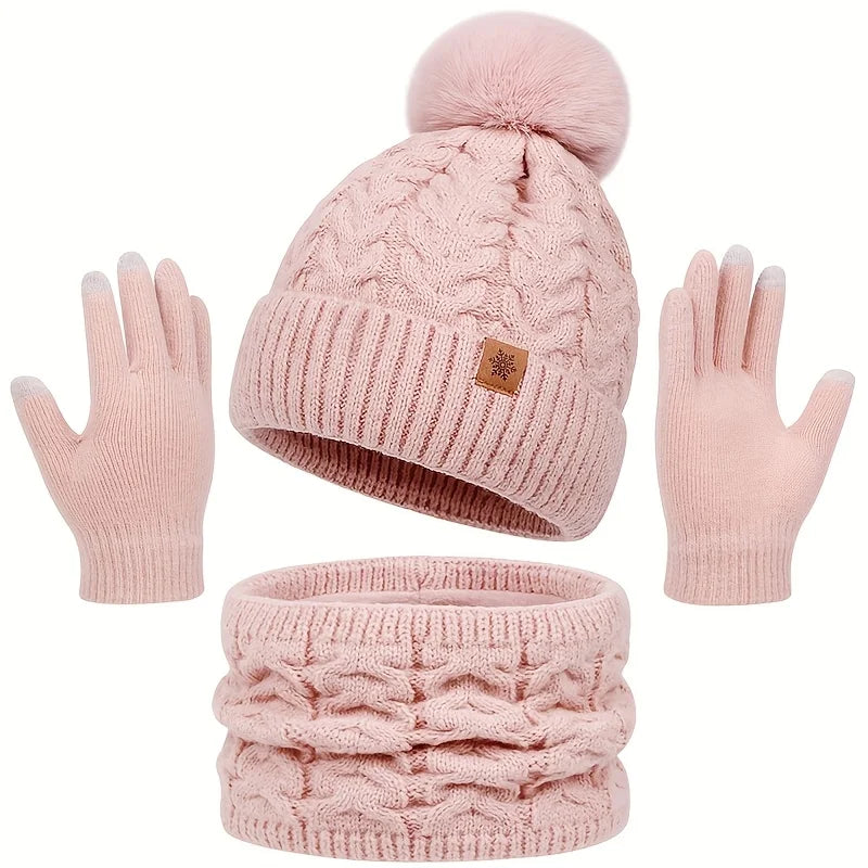 Winter 3-Piece Set: Warm Knit Hat, Scarf & Gloves