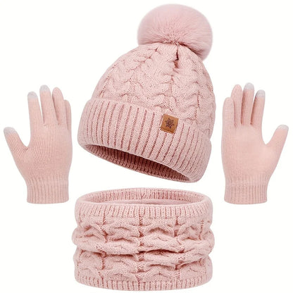 Winter 3-Piece Set: Warm Knit Hat, Scarf & Gloves