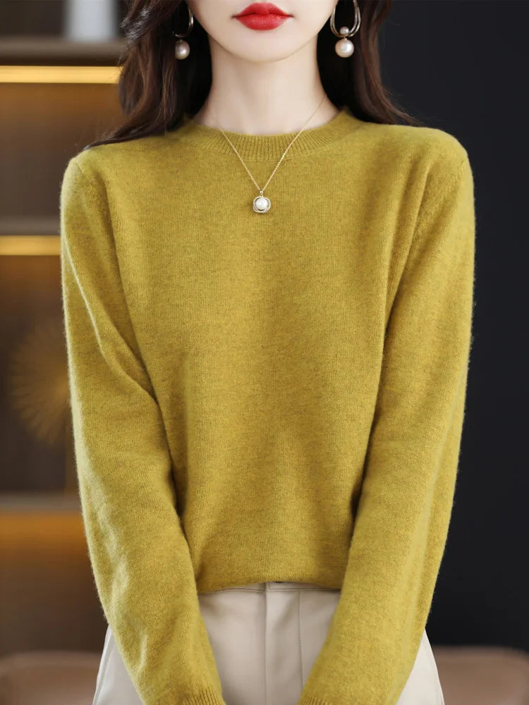 Women’s 100% Merino Wool Sweater – Soft Cashmere O-Neck Pullover