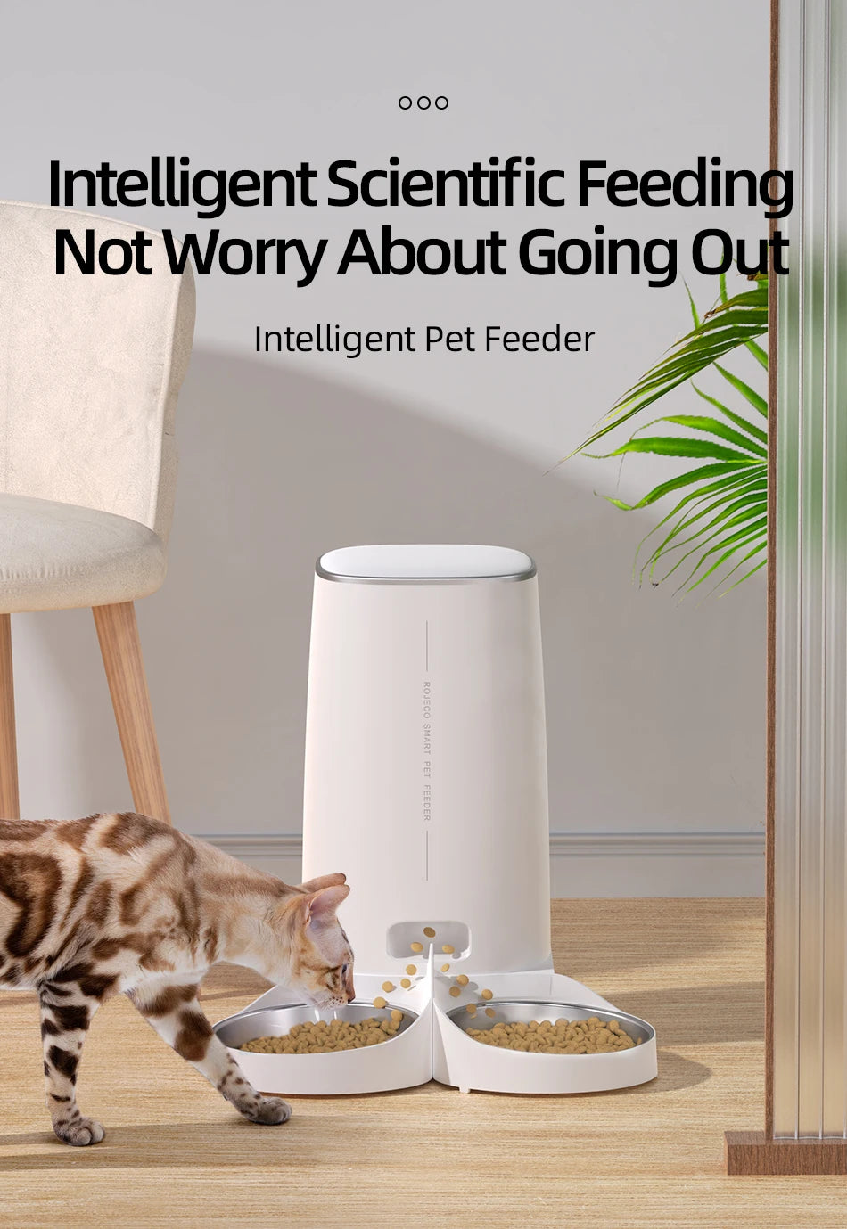 ROJECO Smart Automatic Cat Feeder – WiFi Pet Food Dispenser with Timer