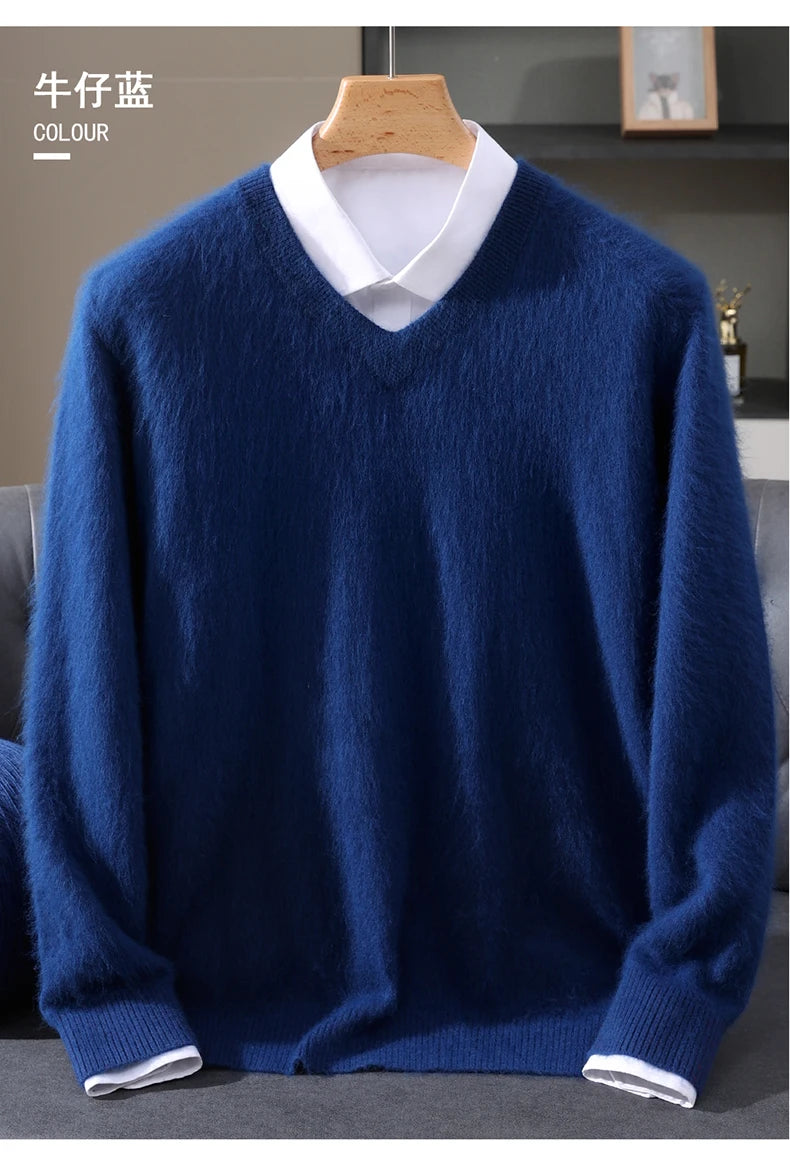 Men’s V-Neck Cashmere Wool Sweater – Soft Luxury Knit Pullover for Autumn & Winter