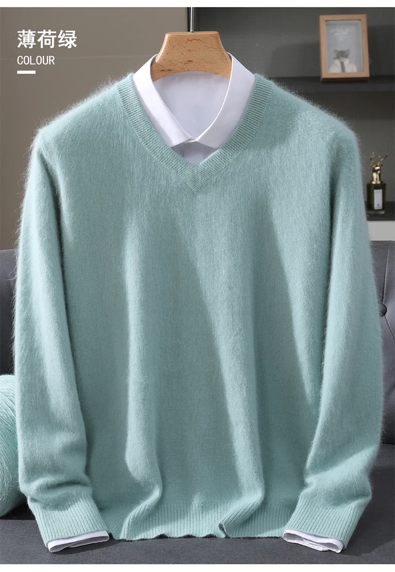 Men’s 100% Pure Mink Cashmere V-Neck Sweater –  for Autumn & Winter