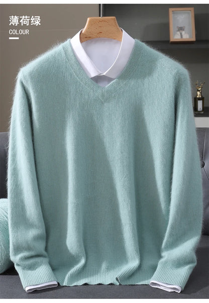Men’s 100% Pure Mink Cashmere V-Neck Sweater –  for Autumn & Winter