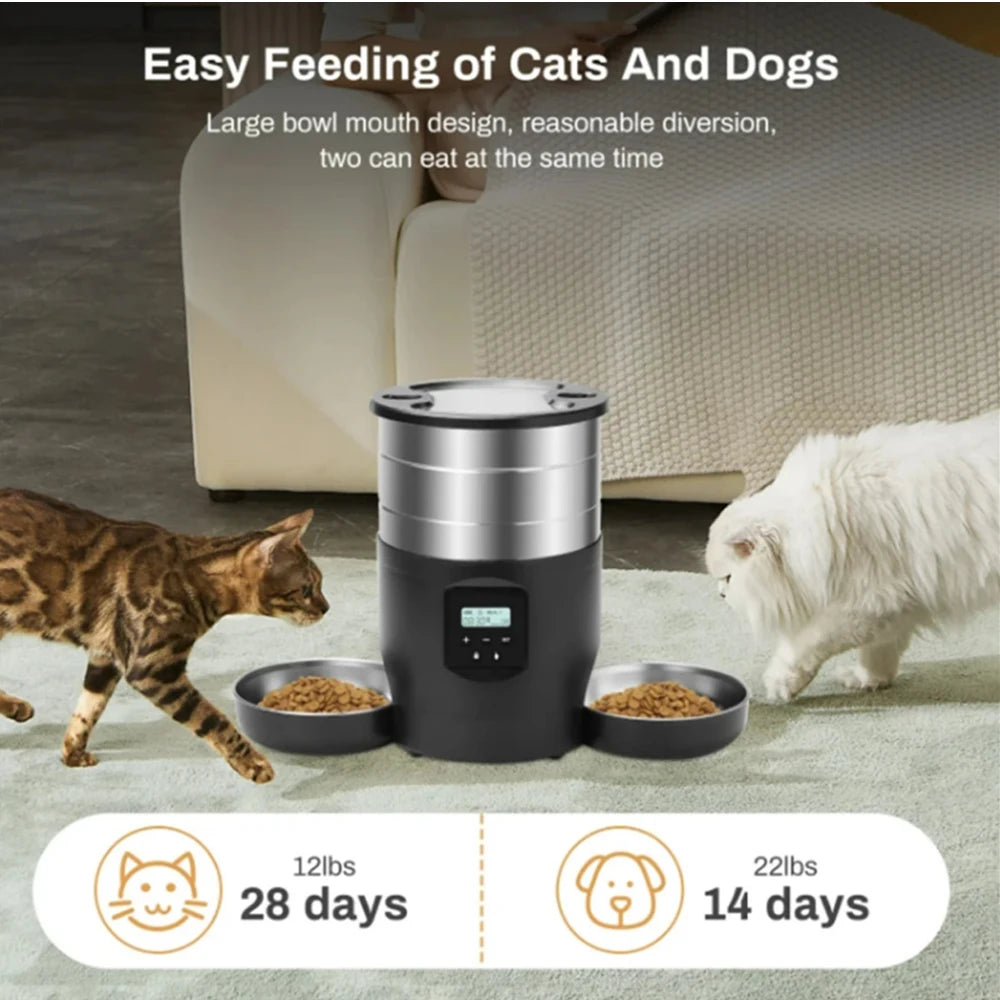 4.5L Smart WiFi Automatic Pet Feeder – Dual Stainless Steel Bowls | App & Button Control, Voice & Timer | Cat & Small Dog Dispenser