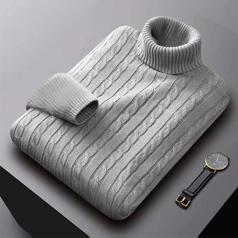 Men’s Classic High Neck Sweater – Warm Knitted Turtleneck Pullover