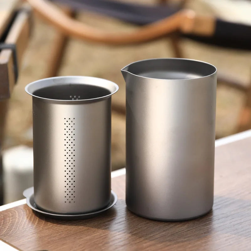 Portable Camping Titanium Tea Cup Brewing Infuser Double-layer Insulated Travel Tea Set