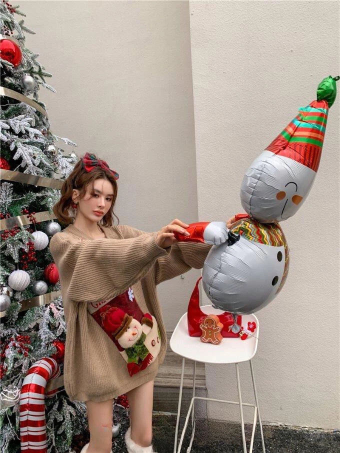 2026 Christmas Embroidery Loose Sweet Simple Jumper Pullover 3D Flower Knit Heavy Knitted Korea Goth New Feminine Tops Sweaters