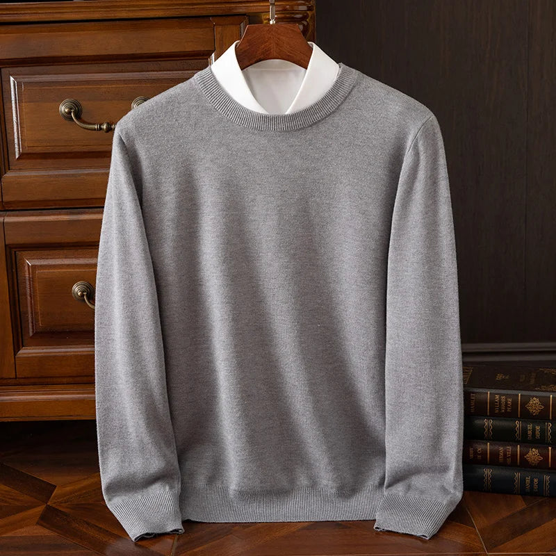 Men’s Merino Wool O-Neck Sweater – Soft, Warm & Versatile Knitwear for Autumn & Winter.