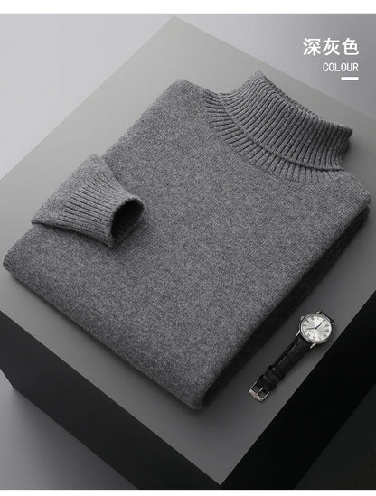 Men’s Cashmere Wool Sweater – Elegant Turn-Down Collar Knitwear for Autumn & Winter