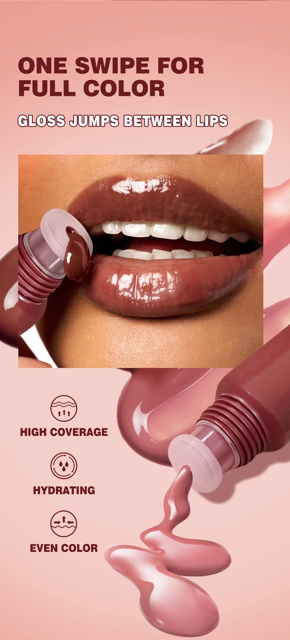Nude Brown Plumping Lip Gloss | Moisturizing Transparent Lip Oil | Long-Lasting Hydrating Gloss for Smooth Lips