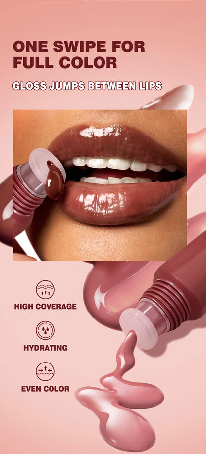 Nude Brown Plumping Lip Gloss | Moisturizing Transparent Lip Oil | Long-Lasting Hydrating Gloss for Smooth Lips