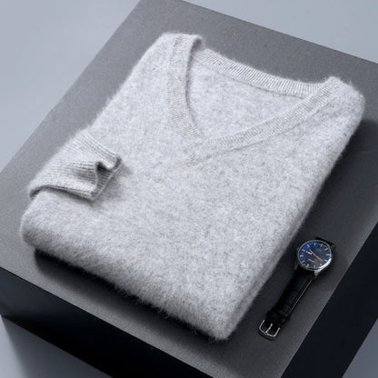 Men’s V-Neck Cashmere Wool Sweater – Soft Luxury Knit Pullover for Autumn & Winter