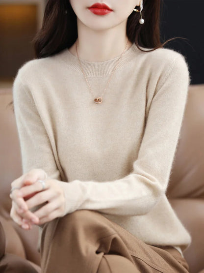 Women’s 100% Merino Wool Sweater – Soft Cashmere O-Neck Pullover