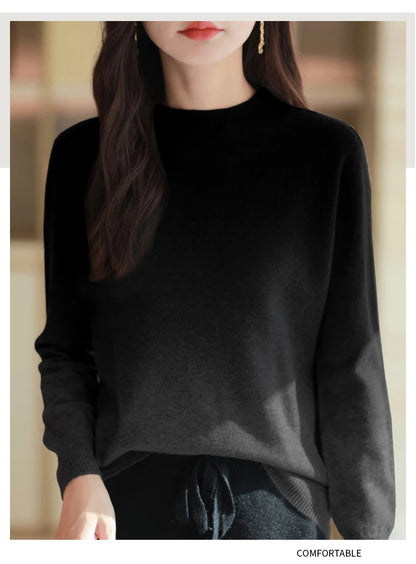 Women’s Fine Wool Thickened Sweater – Gradient Colour Mock Neck Pullover | Elegant Winter Knitwear by Rarely