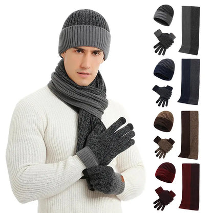 3Pcs/set Winter Beanie Hat Scarf Gloves Outdoor Ski Windproof Warm Scarf Sets Ear Protection Knitted Hat Scarf Mittens Set