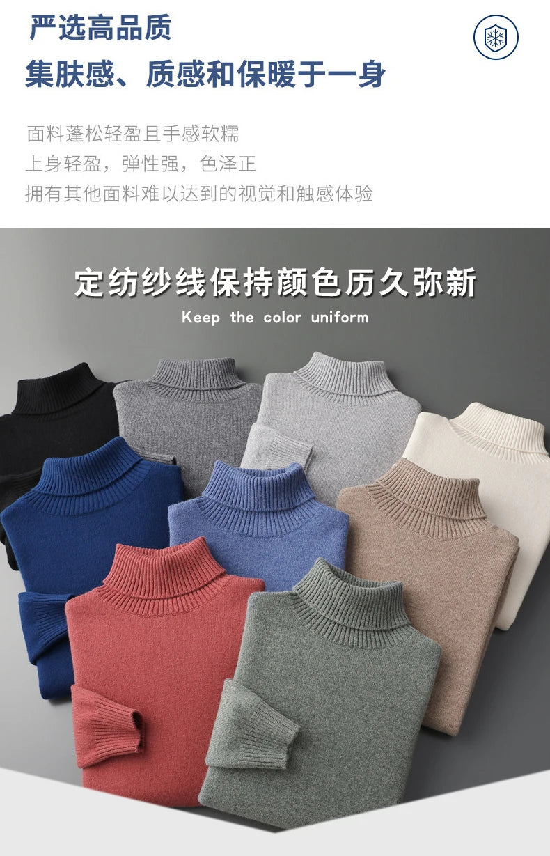 Men’s Cashmere Wool Sweater – Elegant Turn-Down Collar Knitwear for Autumn & Winter
