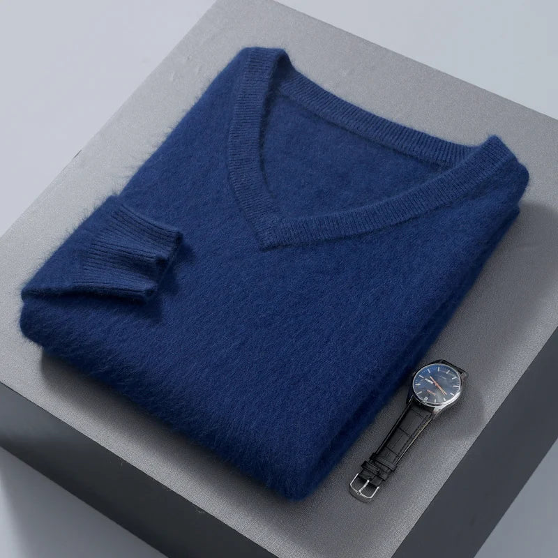 Men’s 100% Pure Mink Cashmere V-Neck Sweater –  for Autumn & Winter