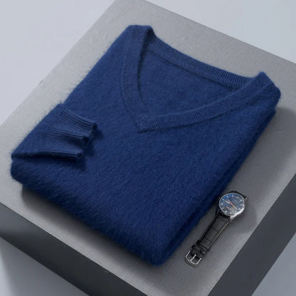 Men’s 100% Pure Mink Cashmere V-Neck Sweater –  for Autumn & Winter