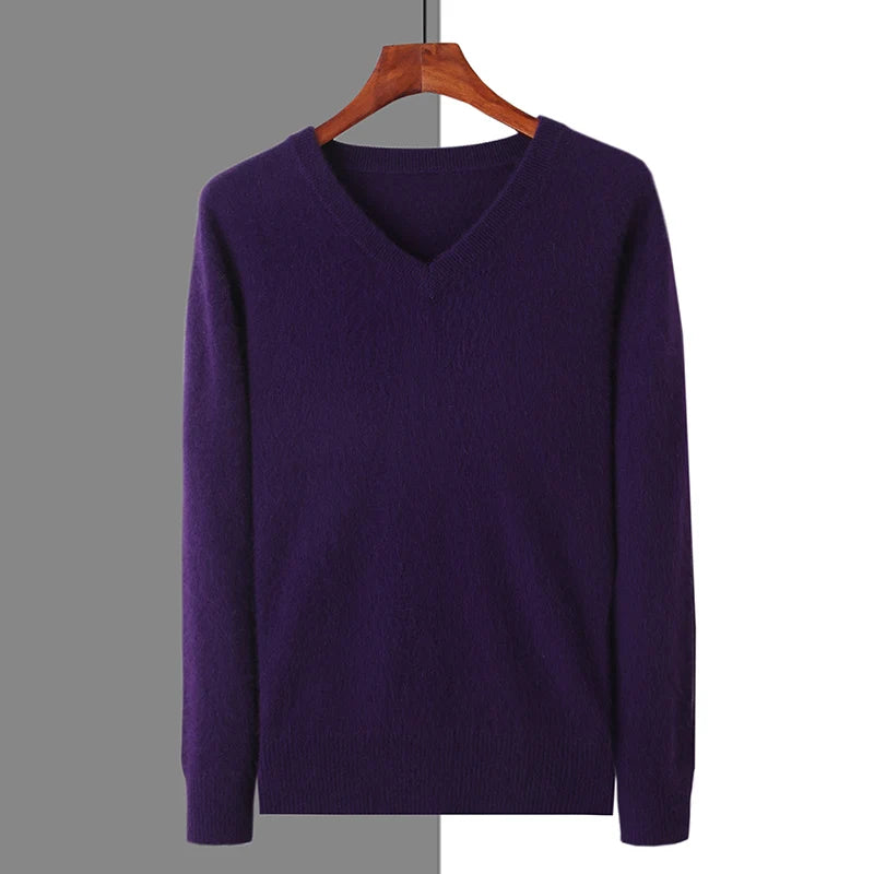 Men’s 100% Pure Mink Cashmere V-Neck Sweater –  for Autumn & Winter