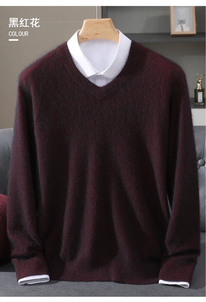 Men’s 100% Pure Mink Cashmere V-Neck Sweater –  for Autumn & Winter