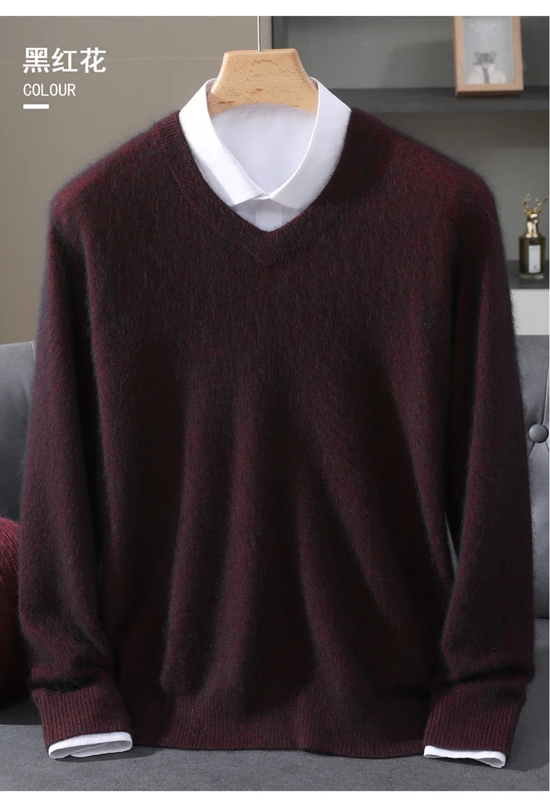 Men’s V-Neck Cashmere Wool Sweater – Soft Luxury Knit Pullover for Autumn & Winter