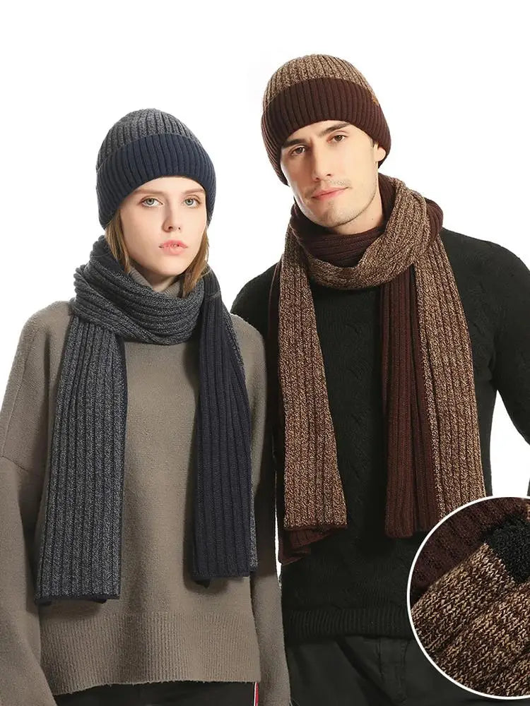 3Pcs/set Winter Beanie Hat Scarf Gloves Outdoor Ski Windproof Warm Scarf Sets Ear Protection Knitted Hat Scarf Mittens Set