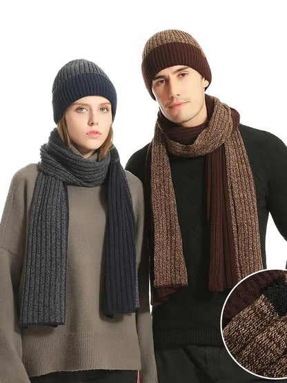 3Pcs/set Winter Beanie Hat Scarf Gloves Outdoor Ski Windproof Warm Scarf Sets Ear Protection Knitted Hat Scarf Mittens Set