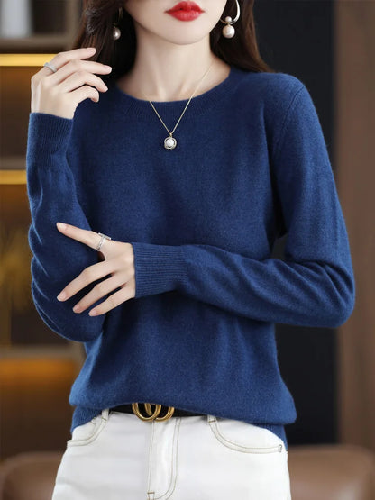 Women’s 100% Merino Wool Sweater – Soft Cashmere O-Neck Pullover
