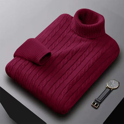 Men’s Classic High Neck Sweater – Warm Knitted Turtleneck Pullover