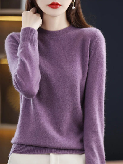 Women’s 100% Merino Wool Sweater – Soft Cashmere O-Neck Pullover