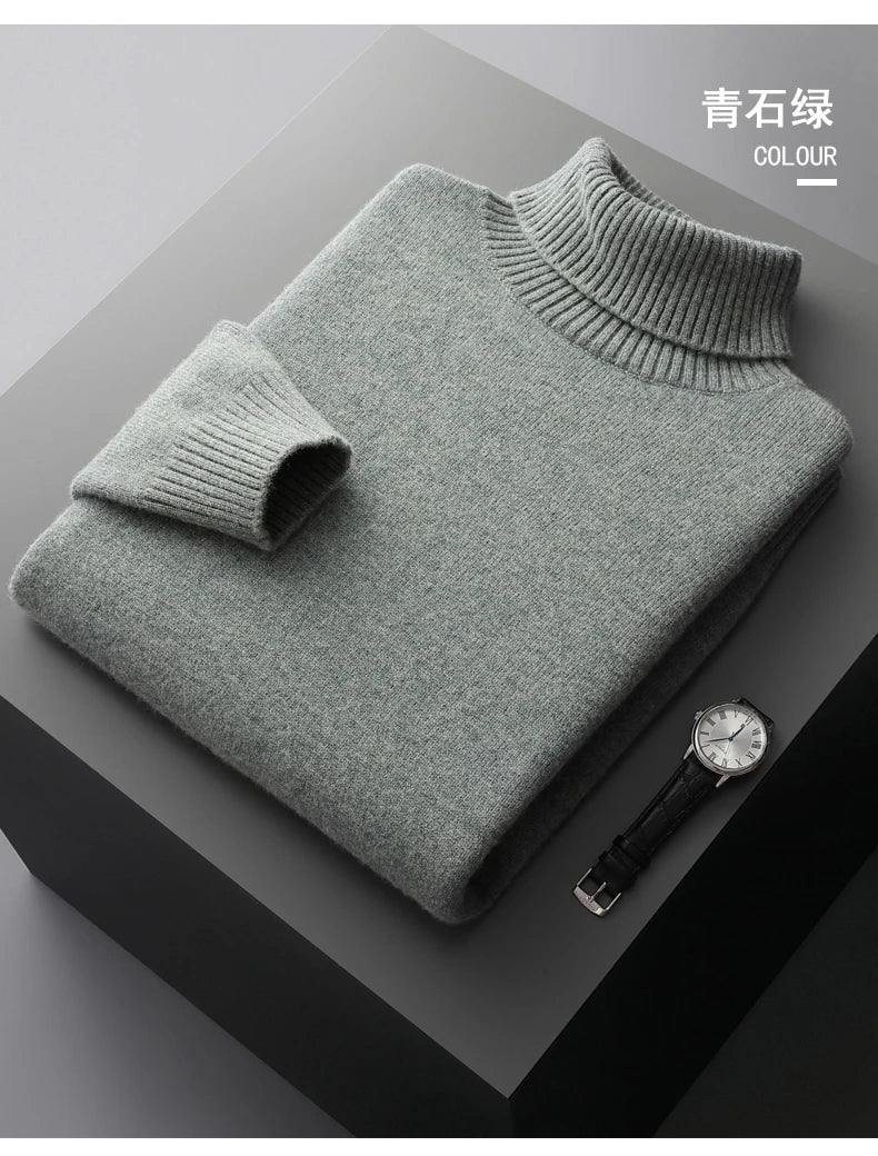 Men’s Cashmere Wool Sweater – Elegant Turn-Down Collar Knitwear for Autumn & Winter