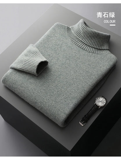 Men’s Cashmere Wool Sweater – Elegant Turn-Down Collar Knitwear for Autumn & Winter