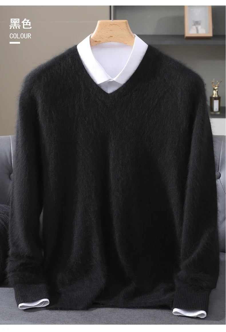 Men’s 100% Pure Mink Cashmere V-Neck Sweater –  for Autumn & Winter