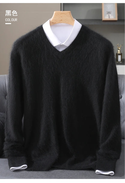 Men’s 100% Pure Mink Cashmere V-Neck Sweater –  for Autumn & Winter