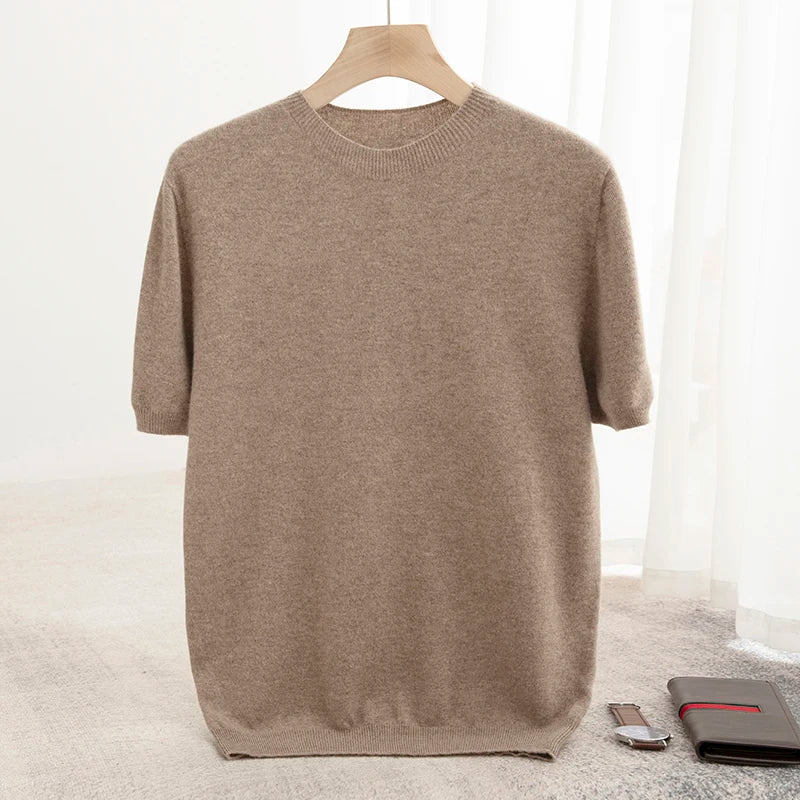 Men’s 100% Merino Wool O-Neck Short Sleeve Sweater –  Collection