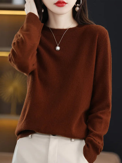 Women’s 100% Merino Wool Sweater – Soft Cashmere O-Neck Pullover