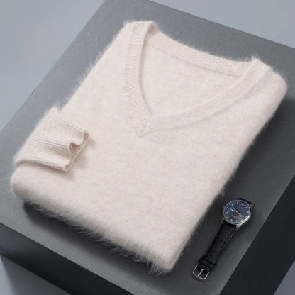 Men’s 100% Pure Mink Cashmere V-Neck Sweater –  for Autumn & Winter
