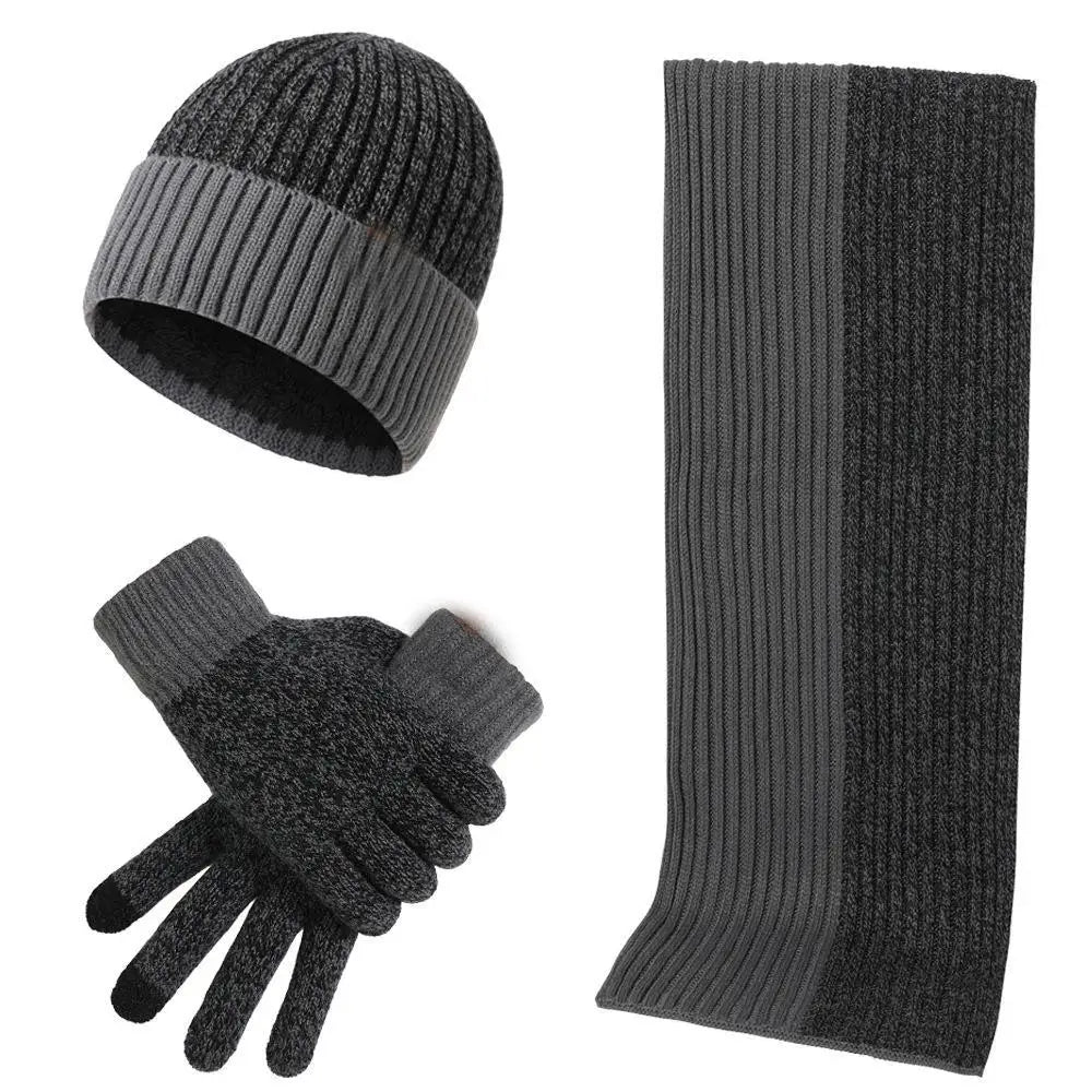 3Pcs/set Winter Beanie Hat Scarf Gloves Outdoor Ski Windproof Warm Scarf Sets Ear Protection Knitted Hat Scarf Mittens Set
