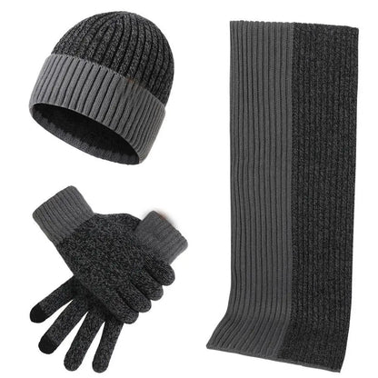 3Pcs/set Winter Beanie Hat Scarf Gloves Outdoor Ski Windproof Warm Scarf Sets Ear Protection Knitted Hat Scarf Mittens Set