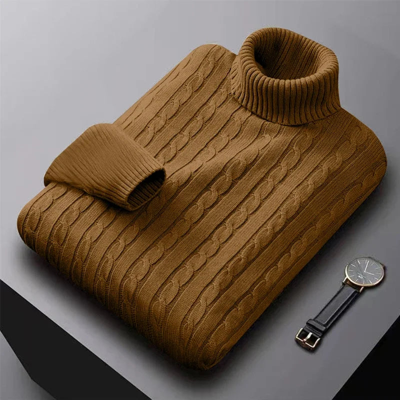 Men’s Classic High Neck Sweater – Warm Knitted Turtleneck Pullover