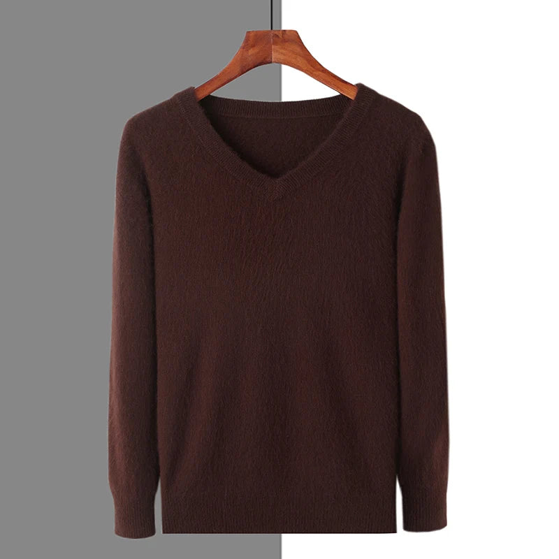 Men’s 100% Pure Mink Cashmere V-Neck Sweater –  for Autumn & Winter