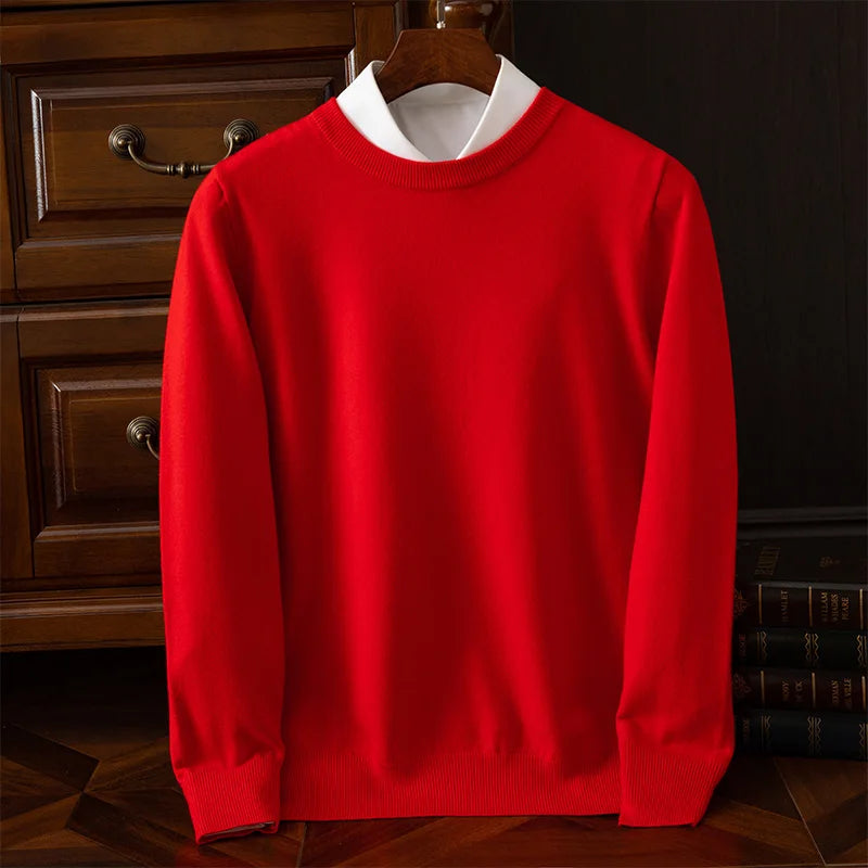 Men’s Merino Wool O-Neck Sweater – Soft, Warm & Versatile Knitwear for Autumn & Winter.