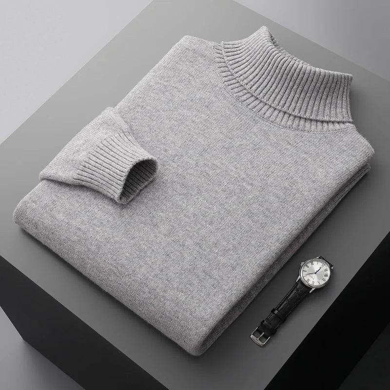 Men’s Cashmere Wool Sweater – Elegant Turn-Down Collar Knitwear for Autumn & Winter
