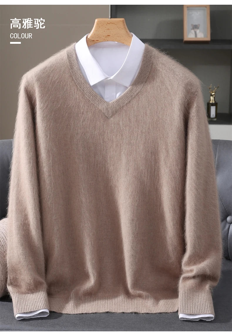 Men’s 100% Pure Mink Cashmere V-Neck Sweater –  for Autumn & Winter