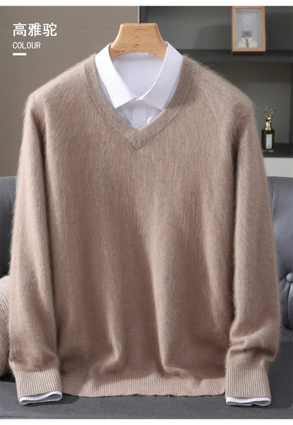 Men’s 100% Pure Mink Cashmere V-Neck Sweater –  for Autumn & Winter