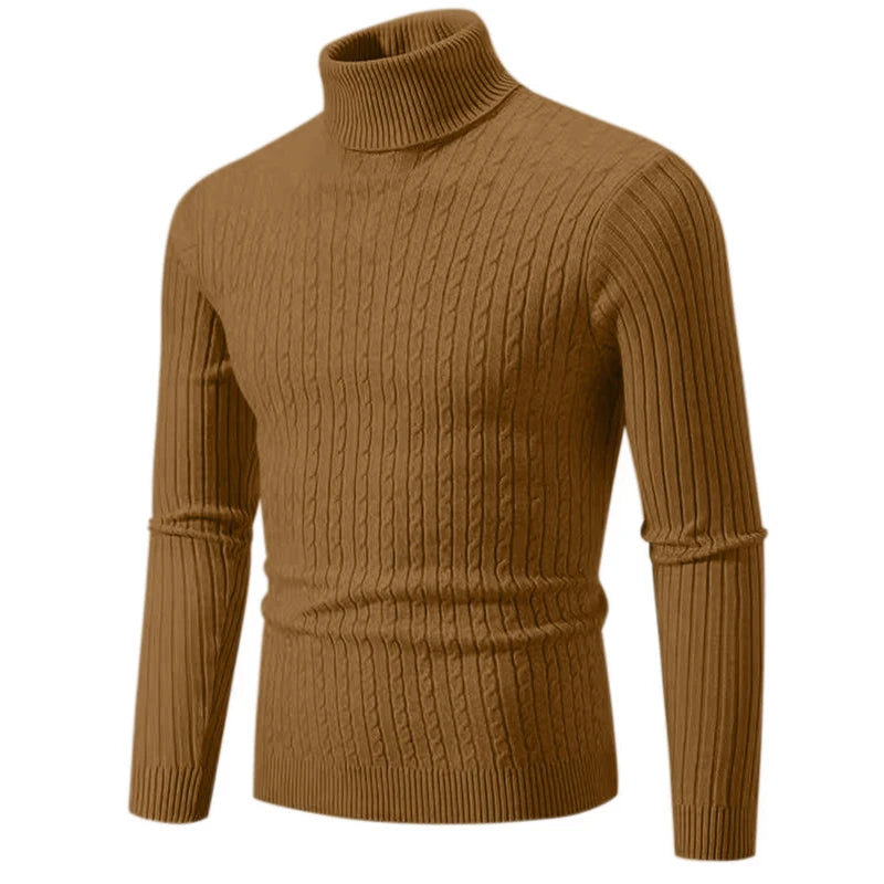 Men’s Classic High Neck Sweater – Warm Knitted Turtleneck Pullover