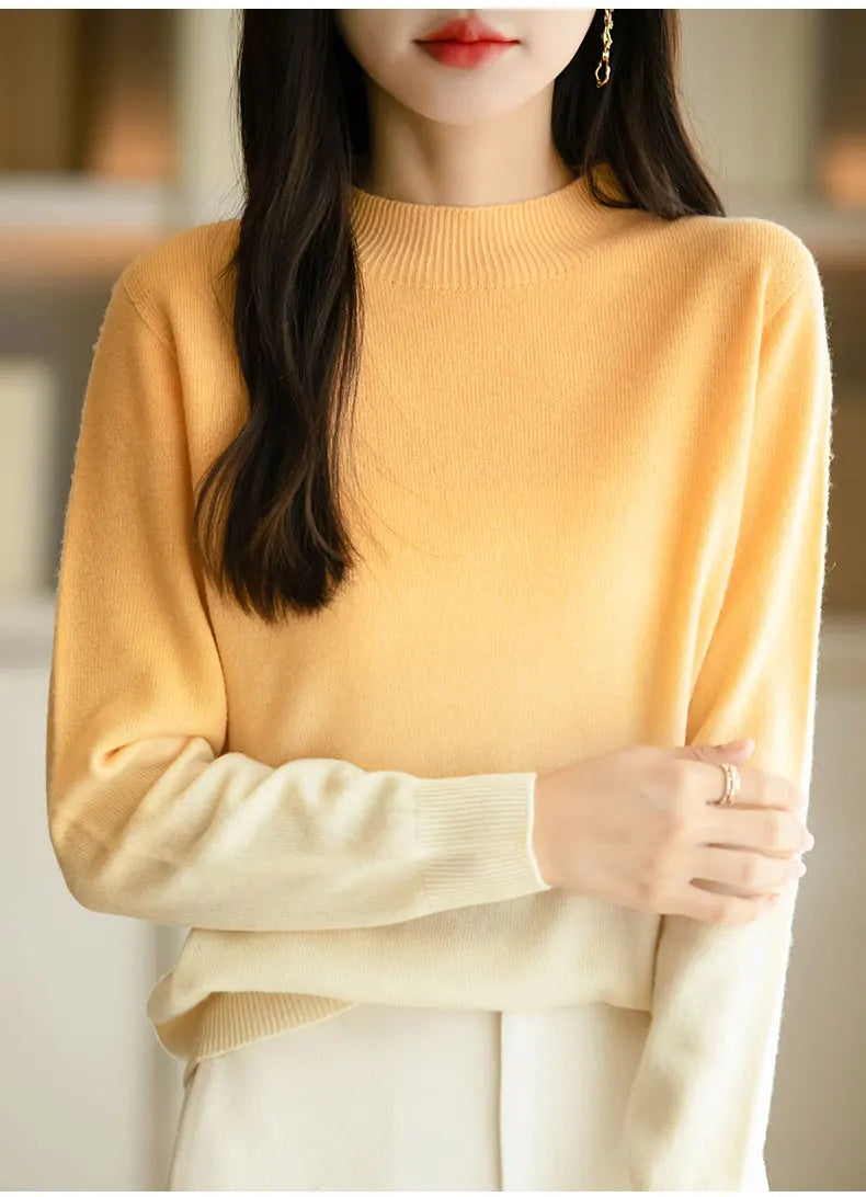 Women’s Fine Wool Thickened Sweater – Gradient Colour Mock Neck Pullover | Elegant Winter Knitwear by Rarely