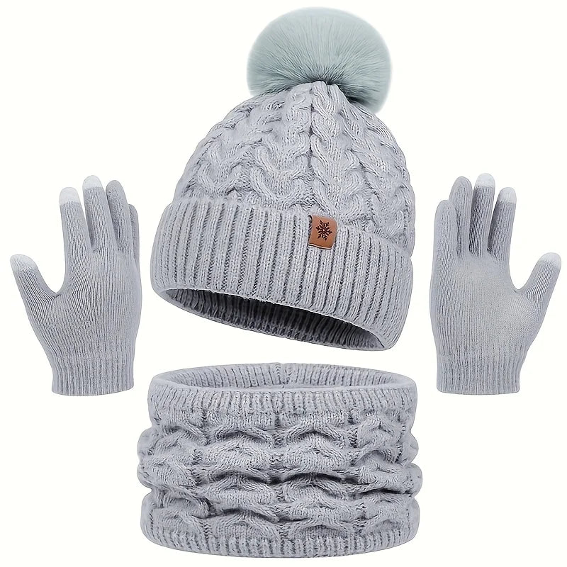 Winter 3-Piece Set: Warm Knit Hat, Scarf & Gloves