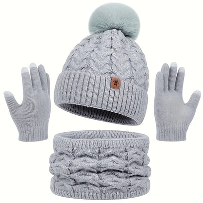Winter 3-Piece Set: Warm Knit Hat, Scarf & Gloves